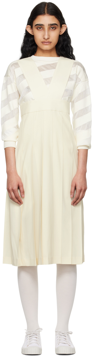 Shop Comme Des Garcons Girl Off-white Pleated Midi Dress In 1 Off-white