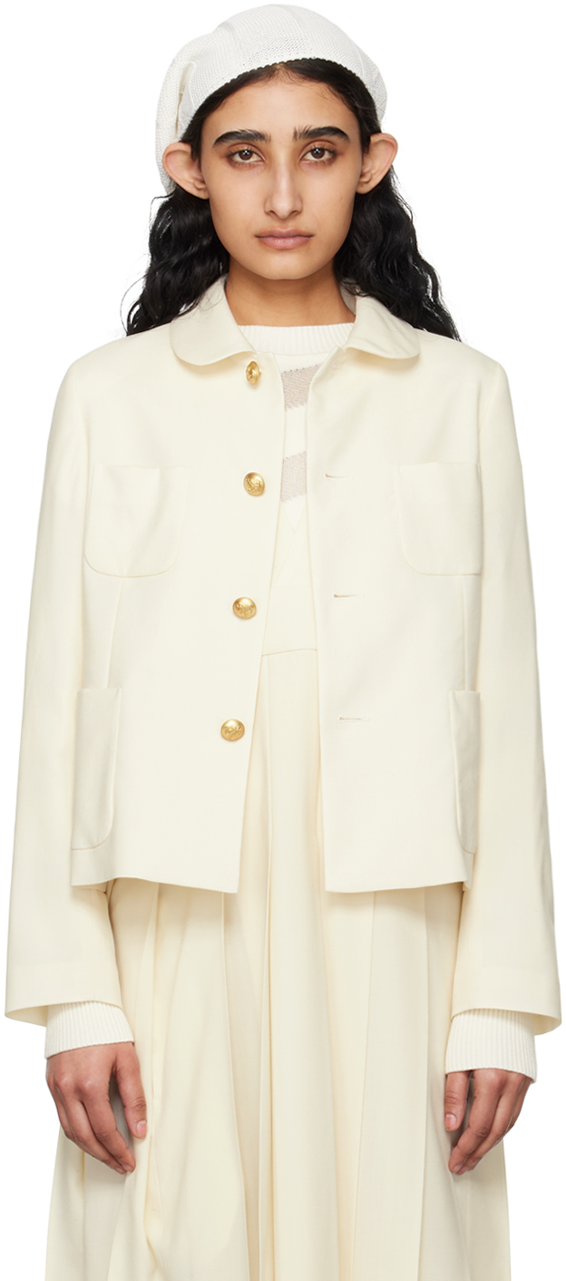 Shop Comme Des Garcons Girl Off-white Peter Pan Collar Jacket In 1 Off-white