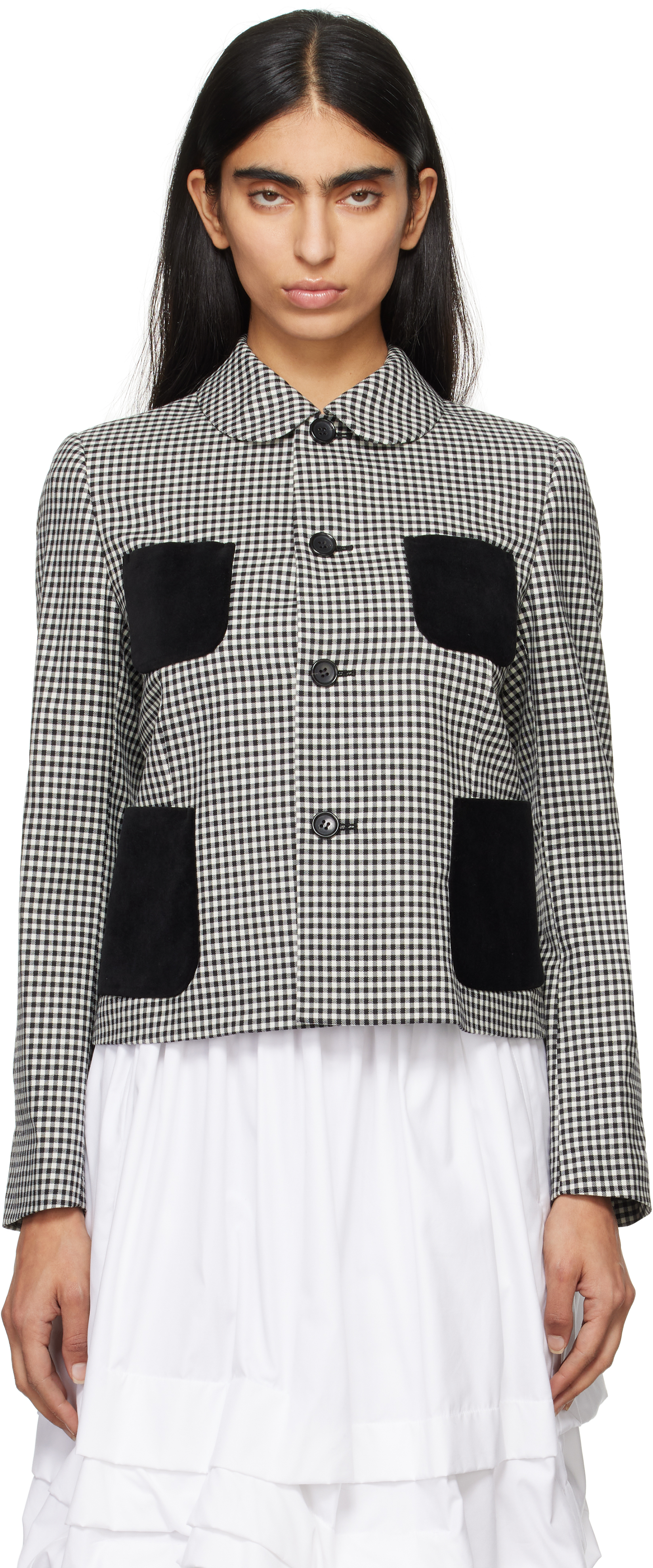 Shop Comme Des Garcons Girl Black & White Wool Gingham Check Jacket In 1 Black/white/black