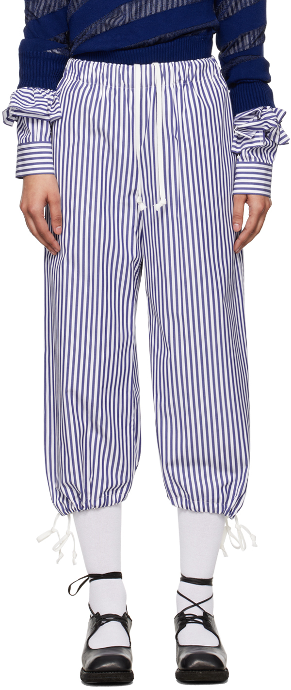 Shop Comme Des Garcons Girl Navy & White Striped Trousers In 2 Navy/white