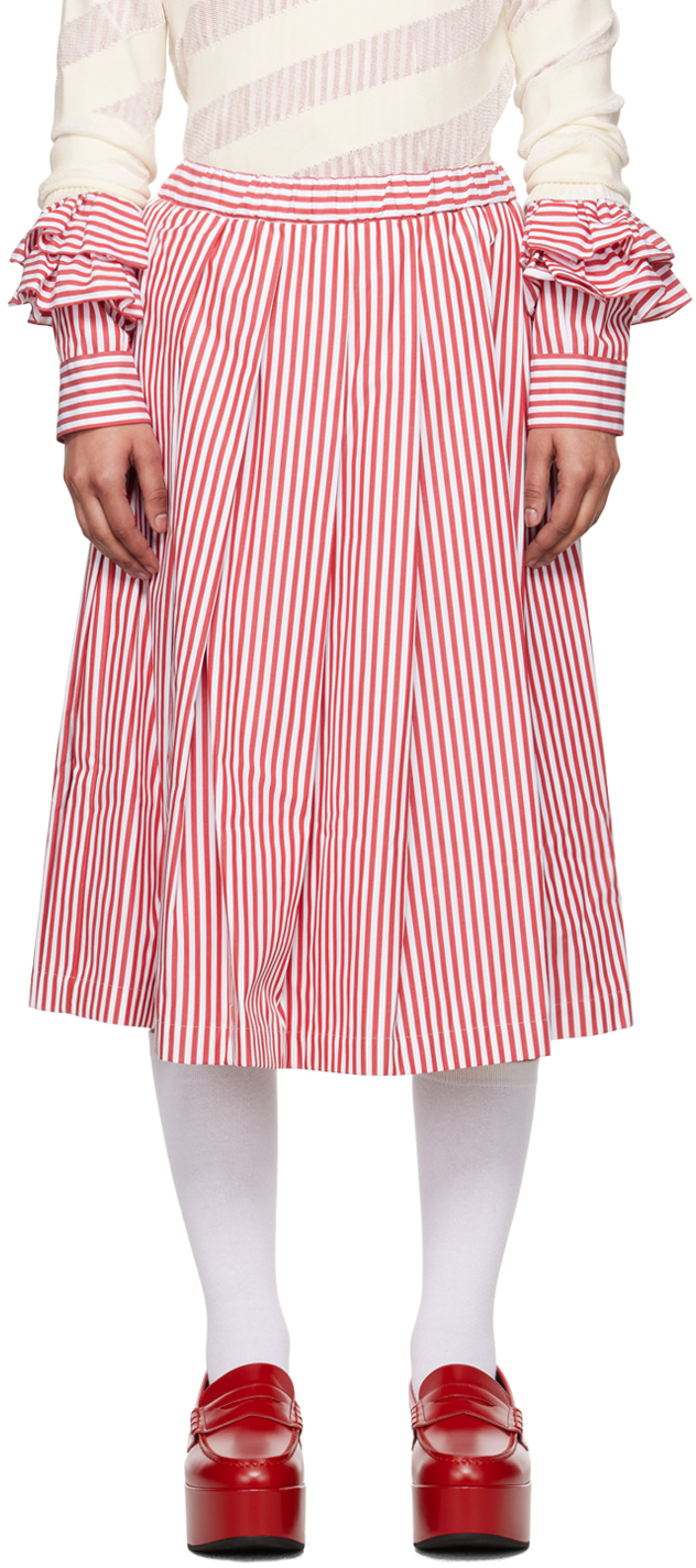 Comme Des Garçons Girl Red And White Striped Midi Skirt Ssense