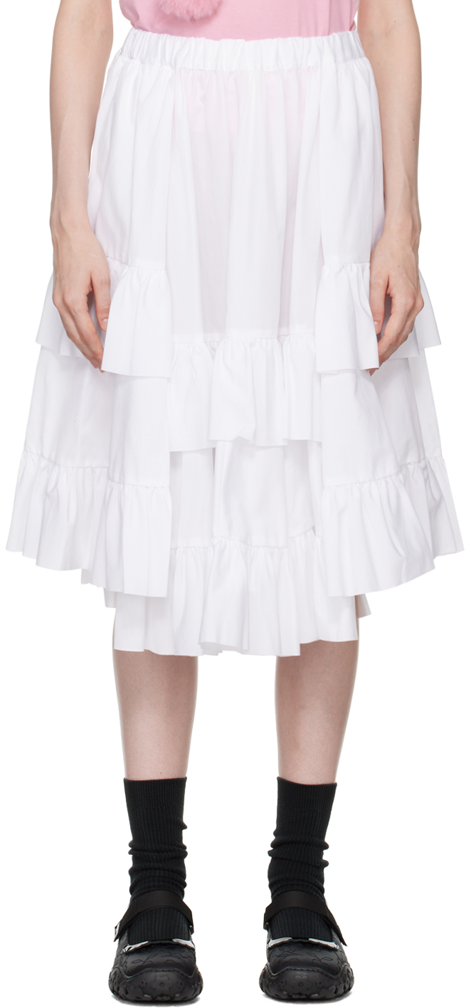 Shop Comme Des Garcons Girl White Tiered Midi Skirt In 1 White