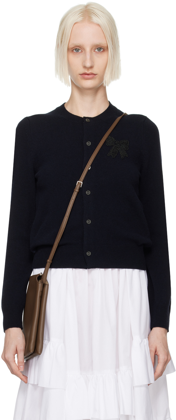 Navy Beaded Bow Cardigan