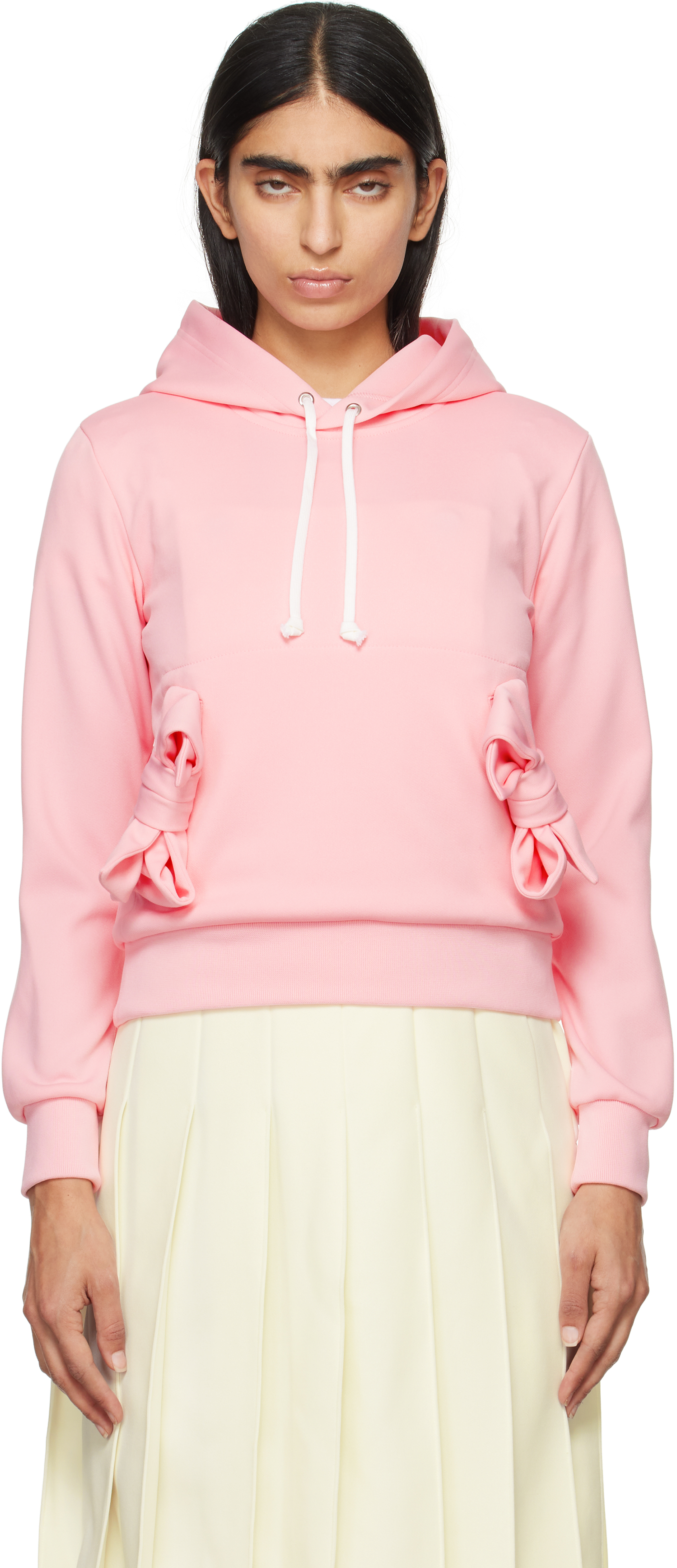 Pink Polyester Jersey Bow Hoodie