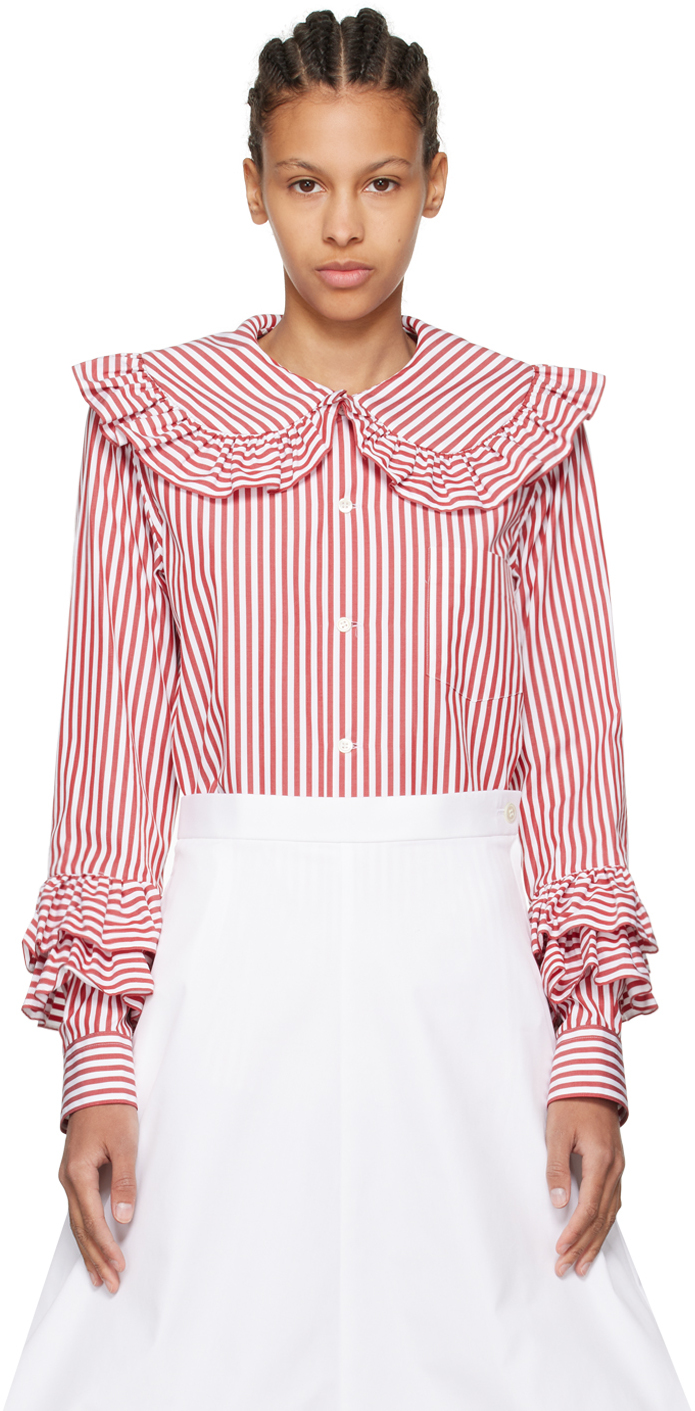 Shop Comme Des Garcons Girl Red & White Striped Shirt In 3 Red/white
