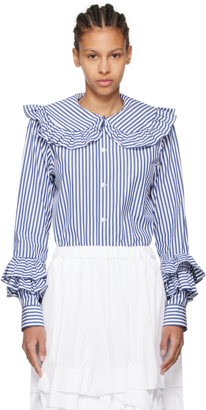 Shop Comme Des Garcons Girl Navy & White Striped Shirt In 2 Navy/white