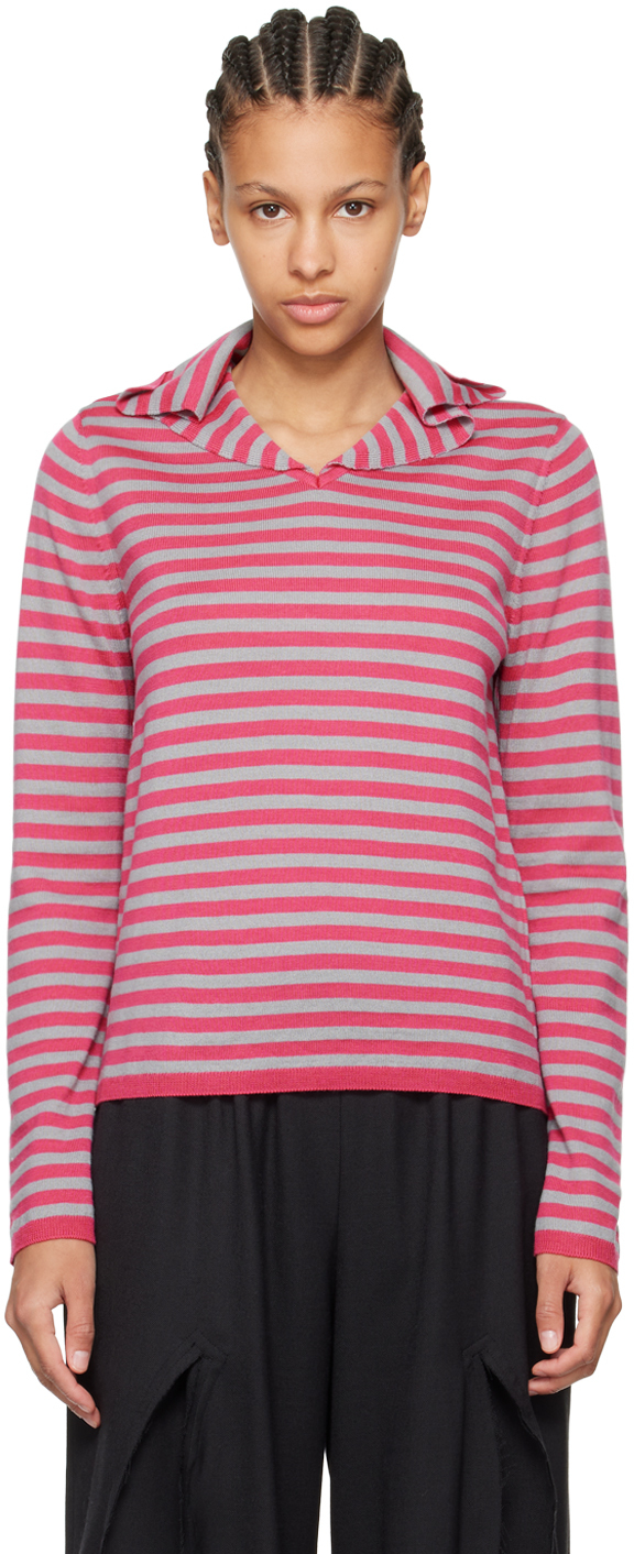 Shop Comme Des Garcons Girl Pink & Gray Striped Sweater In 2 Pink/gray