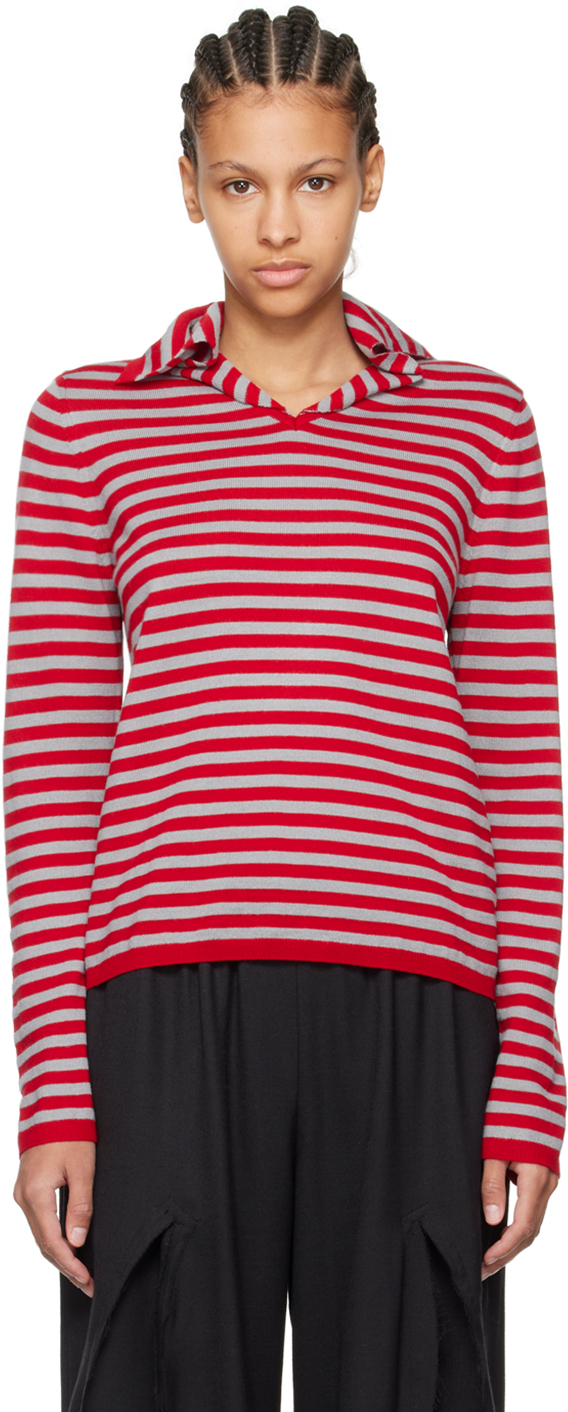Shop Comme Des Garcons Girl Red & Gray Striped Sweater In 1 Red/gray