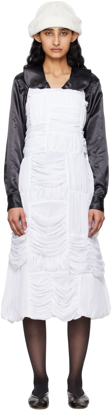 White Gathered Midi Dress