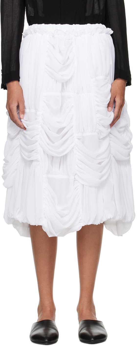 White Ruched Midi Skirt
