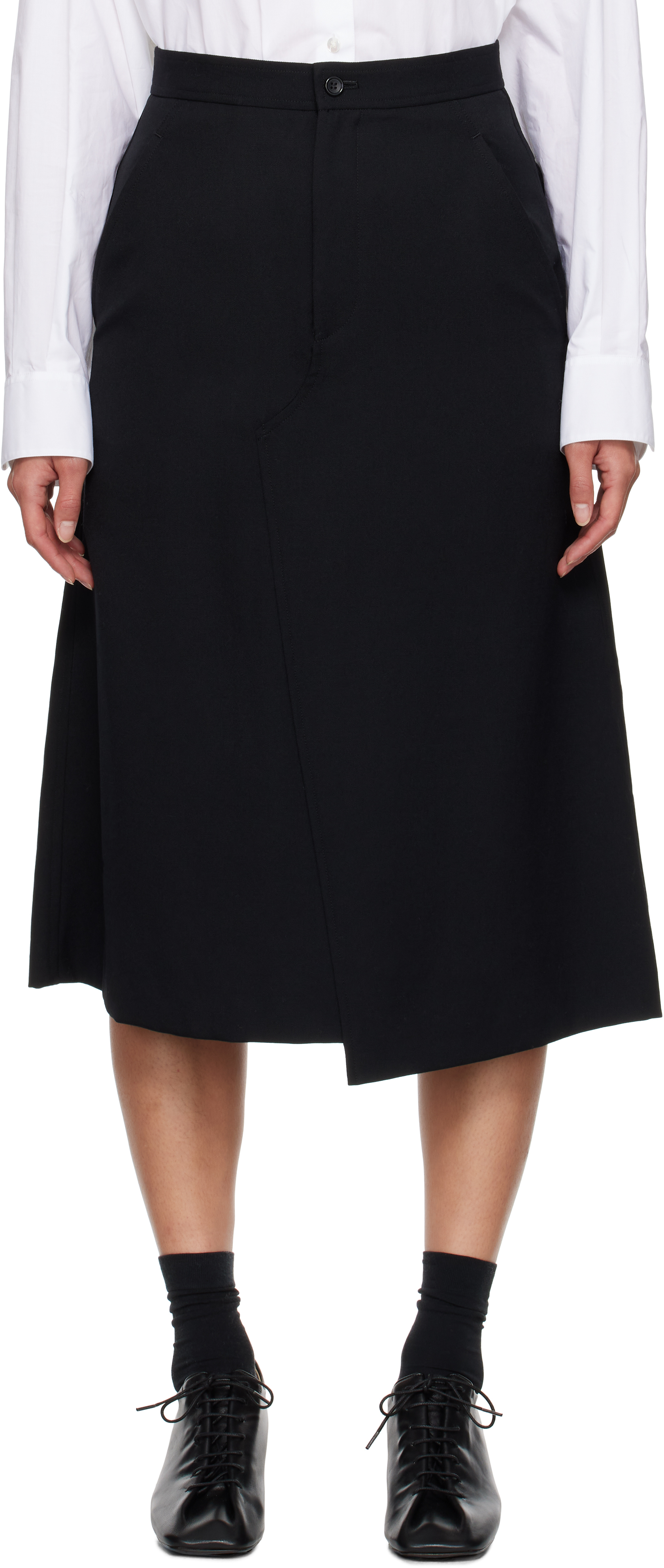 Comme Des Garçons Comme Des Garçons Black Gabardine Midi Skirt In 1 Black