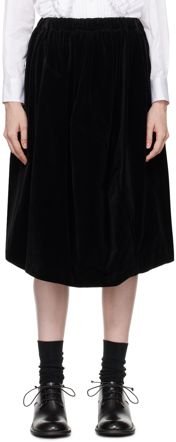 Black Gathered Midi Skirt