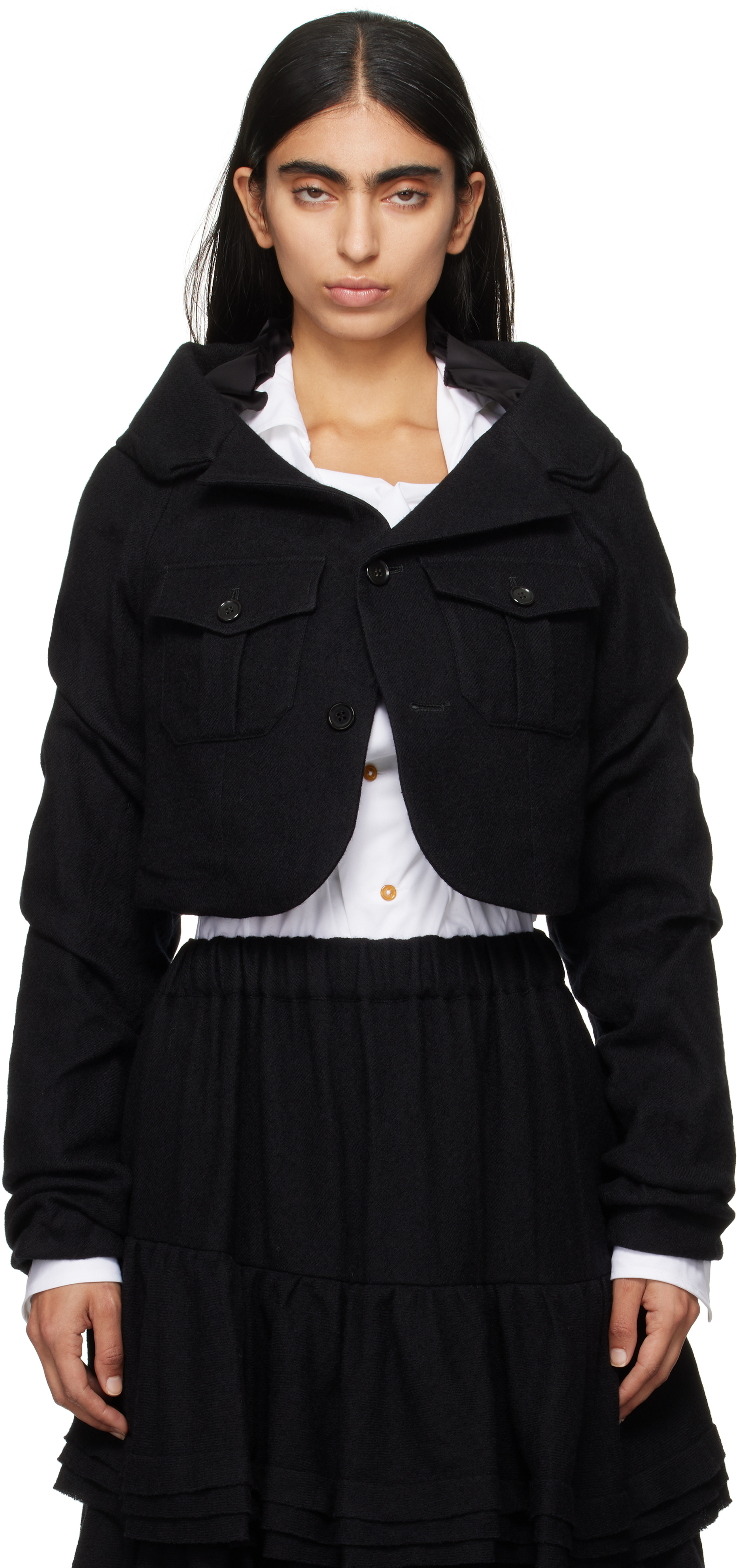 Shop Noir Kei Ninomiya Black Open Collar Cropped Jacket In 1 Black