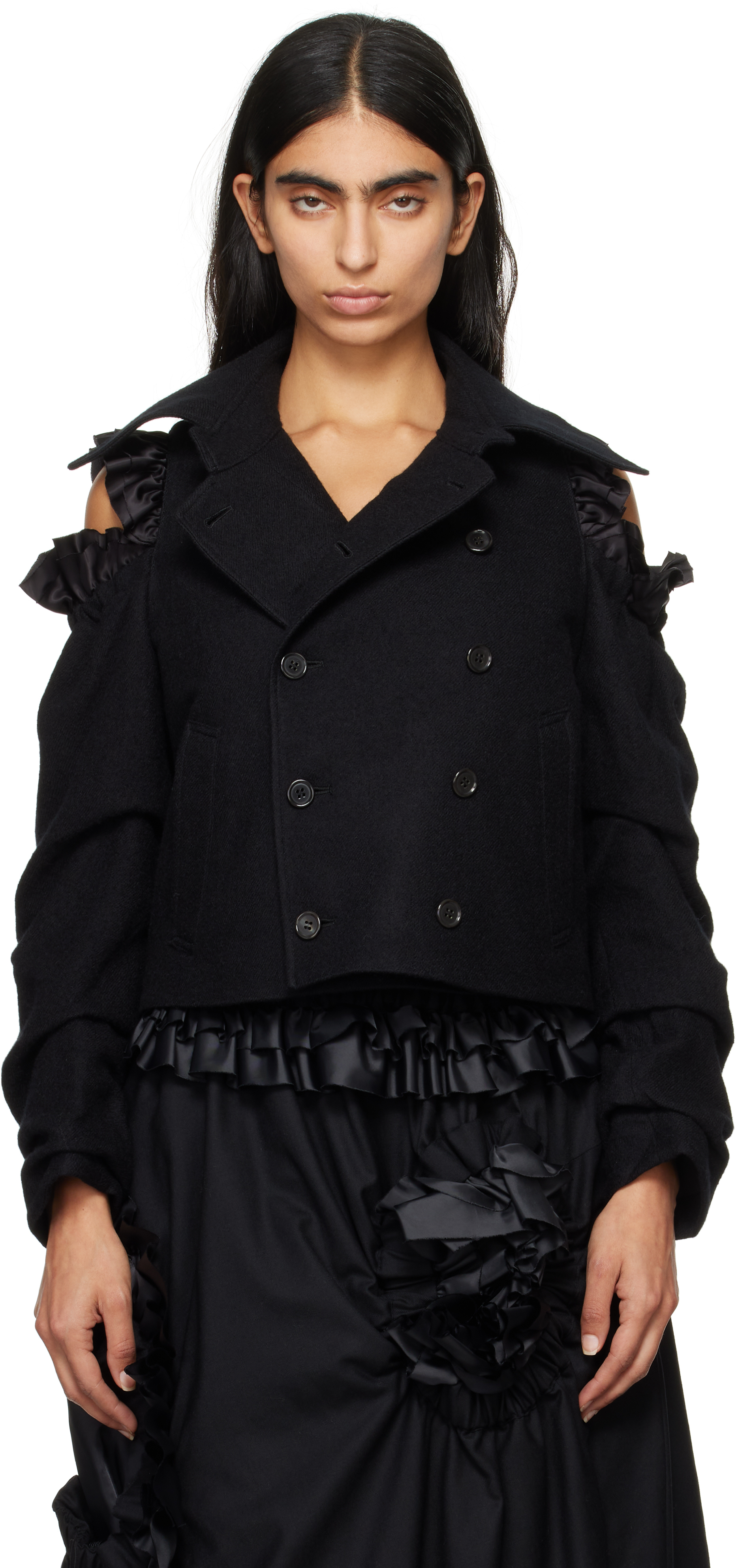 NOIR KEI NINOMIYA BLACK MILLED WOOL JACKET 