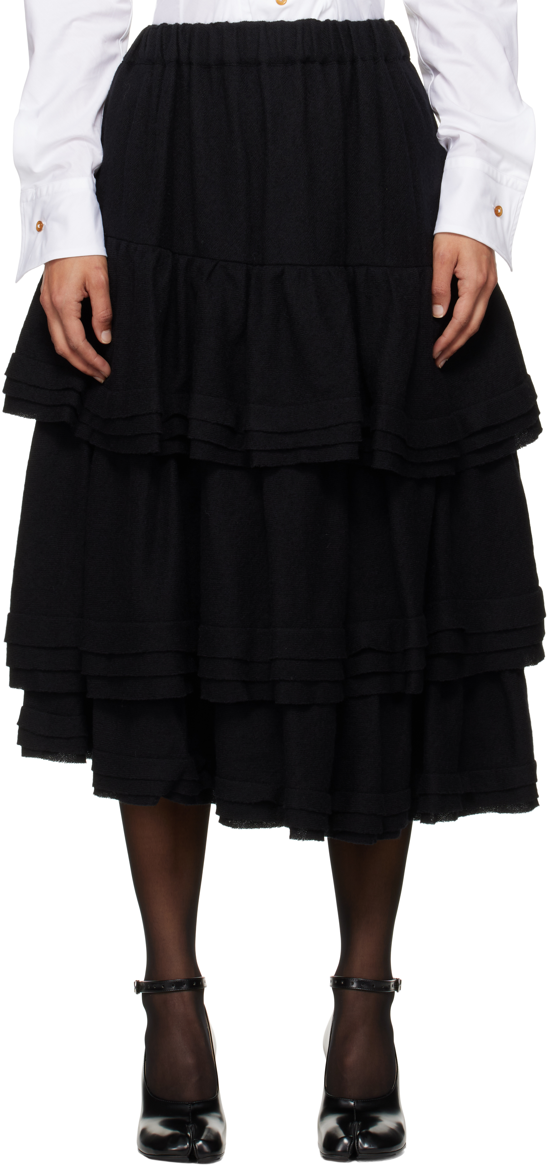 Shop Noir Kei Ninomiya Black Tiered Midi Skirt In 1 Black