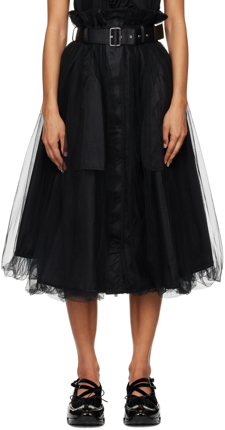 Shop Noir Kei Ninomiya Black Belted Reversible Midi Skirt In 1 Black