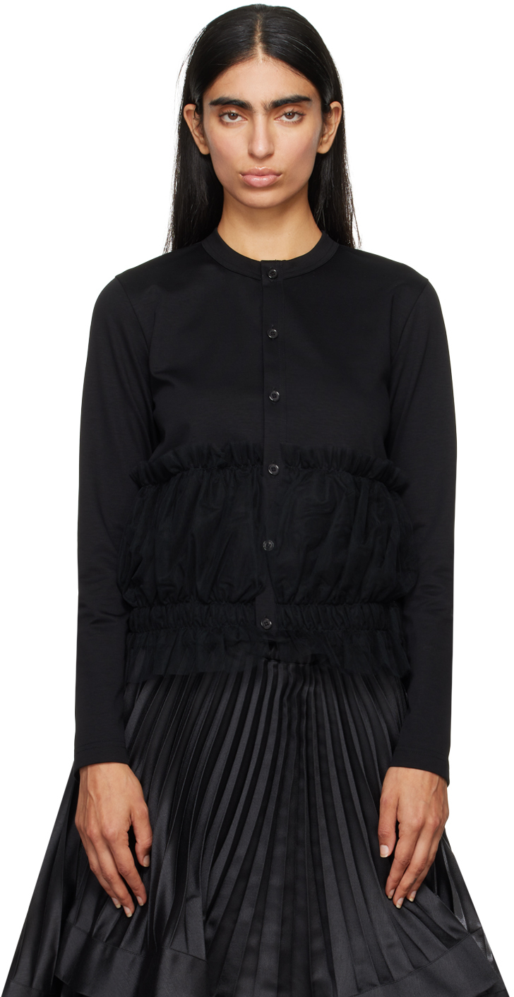 Black Ruffled Trim Cardigan