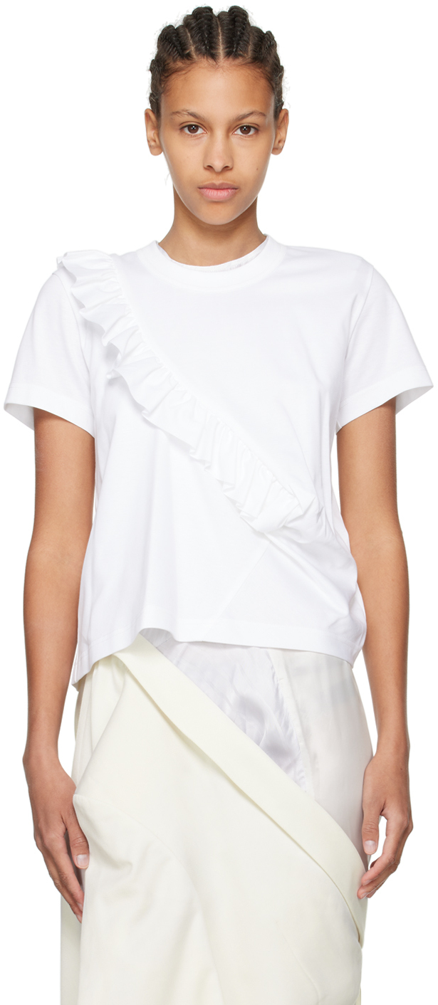 Shop Noir Kei Ninomiya White Ruffled T-shirt In 2 White
