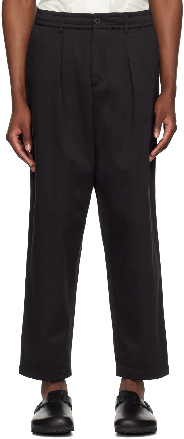 Shop Universal Works Black Pleated Trousers