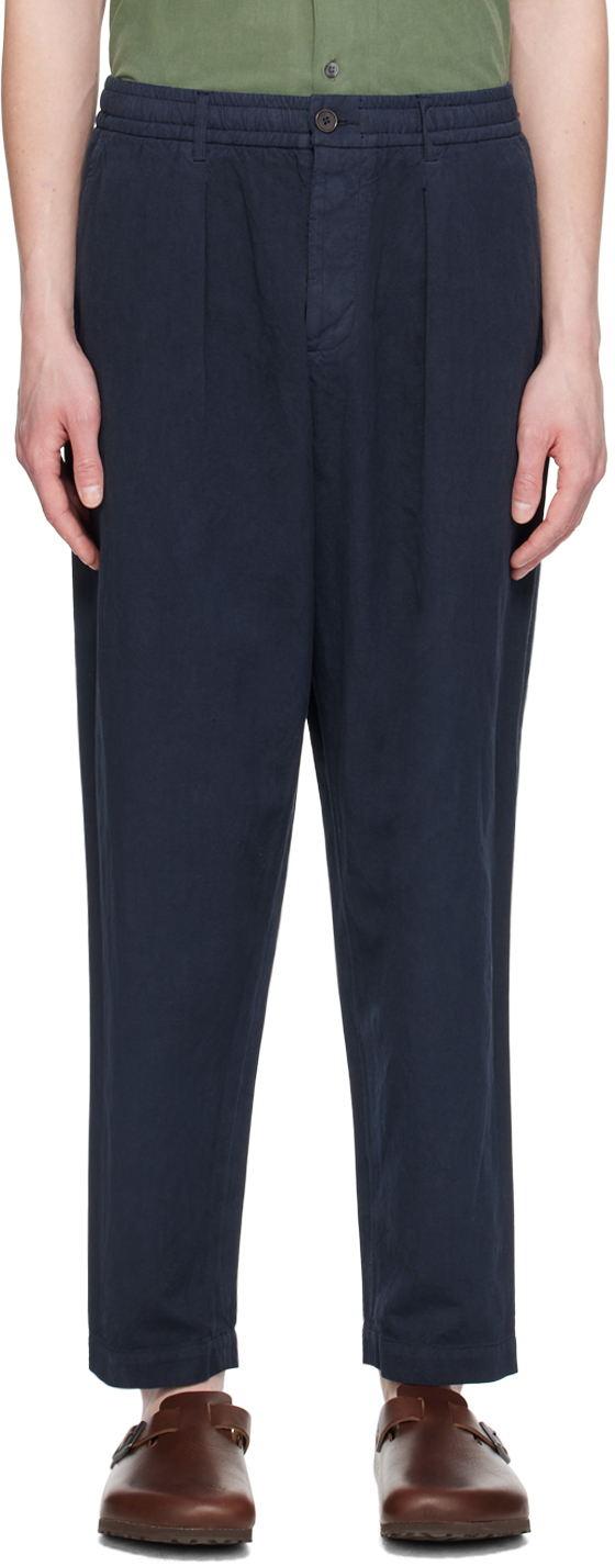 Navy Pleated Trousers