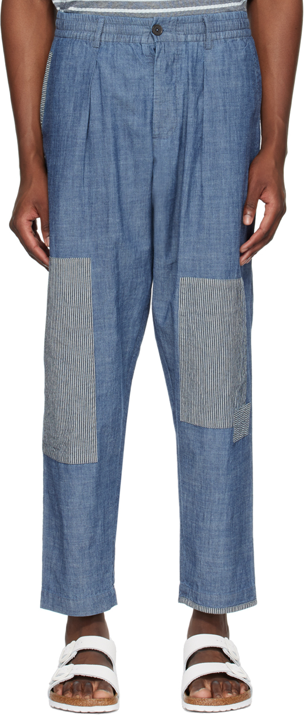 Shop Universal Works Blue Patched Trousers In Indigo