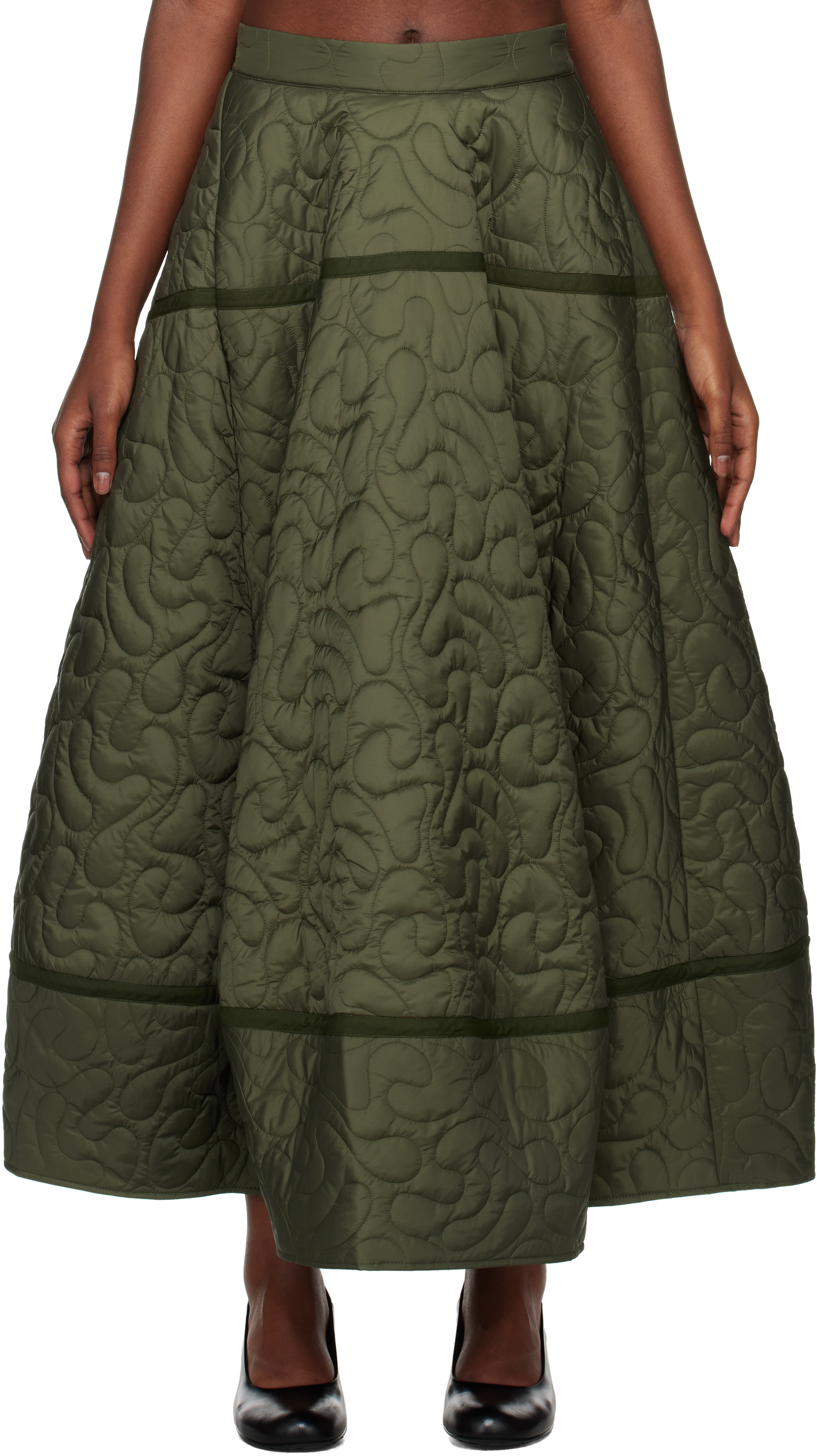 Shop Toogood Khaki 'the Parachutist' Midi Skirt In Contour Quilt Olive