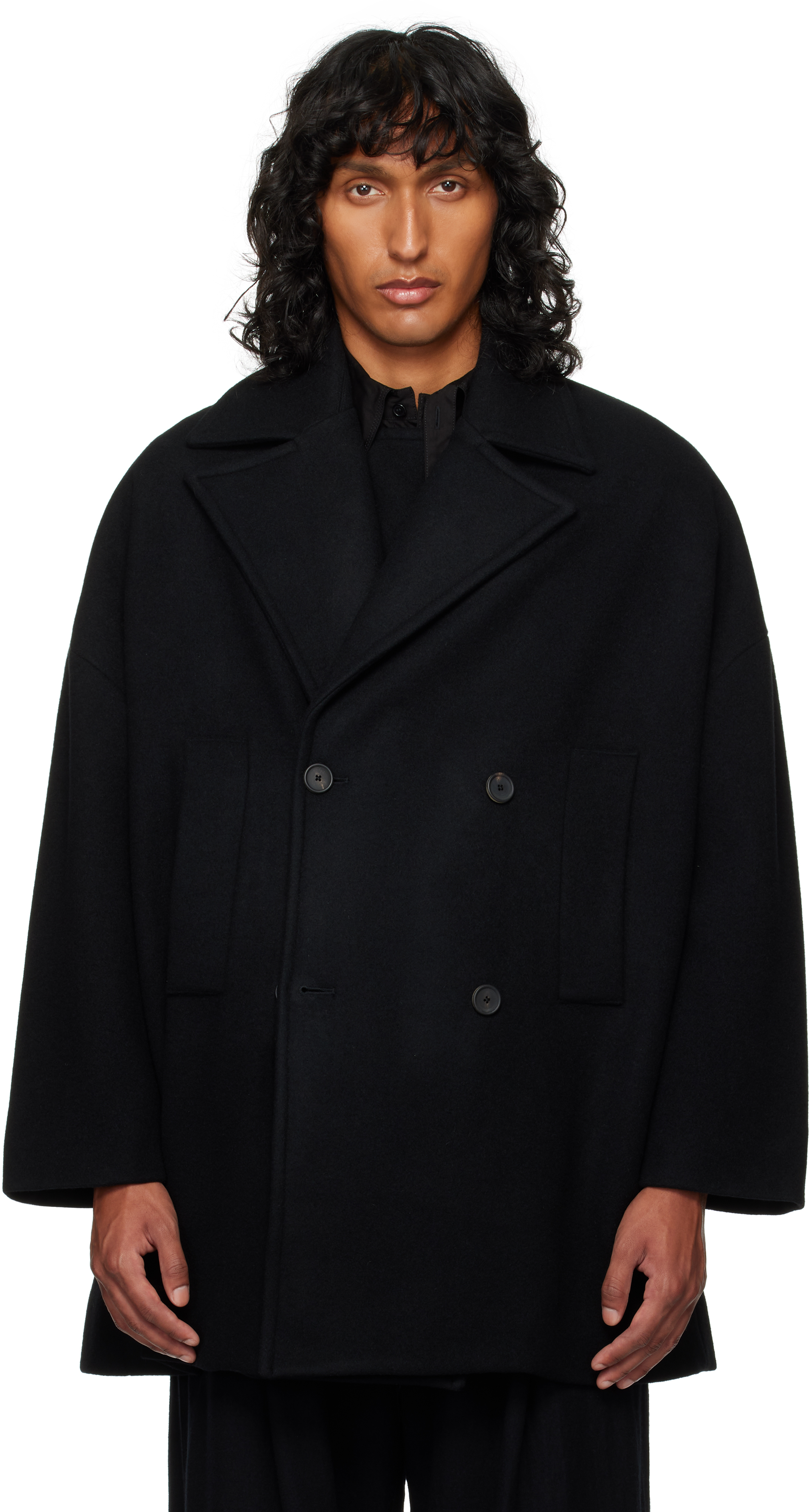 Shop Toogood Black 'the Logger' Peacoat In Flint