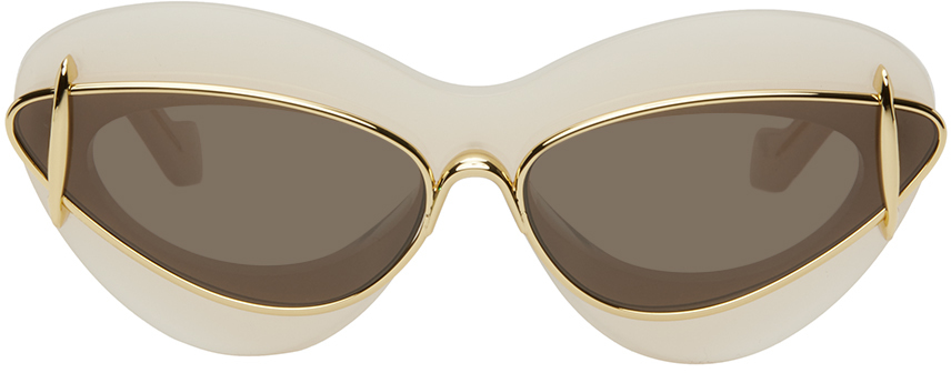 Shop Loewe Off-white & Gold Double Frame Sunglasses In Ivory / Brown