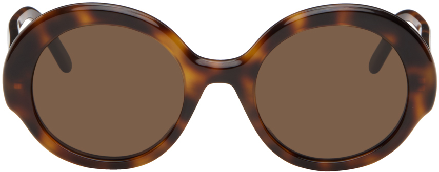 Shop Loewe ブラック ラウンド スリムサングラス In Dark Havana/brown