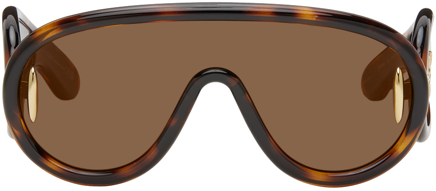 Shop Loewe Brown Wave Mask Sunglasses In Dark Havana/brown