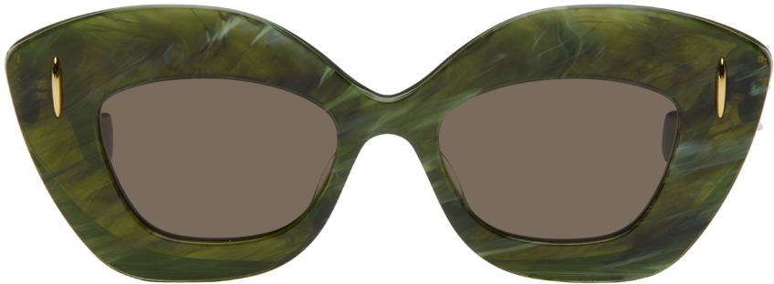 Shop Loewe Green Retro Screen Sunglasses In 64e Coloured Horn /