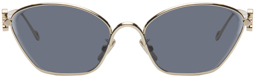 Shop Loewe Gold Anagram Hexagonal Sunglasses In 32v Gold / Blue