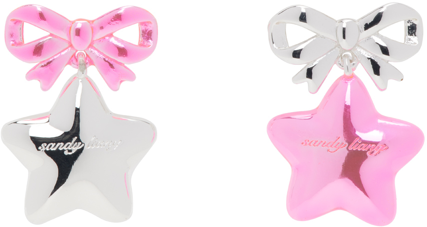 Sandy Liang Silver & Pink Boshi Earrings In 670 Hot Pink