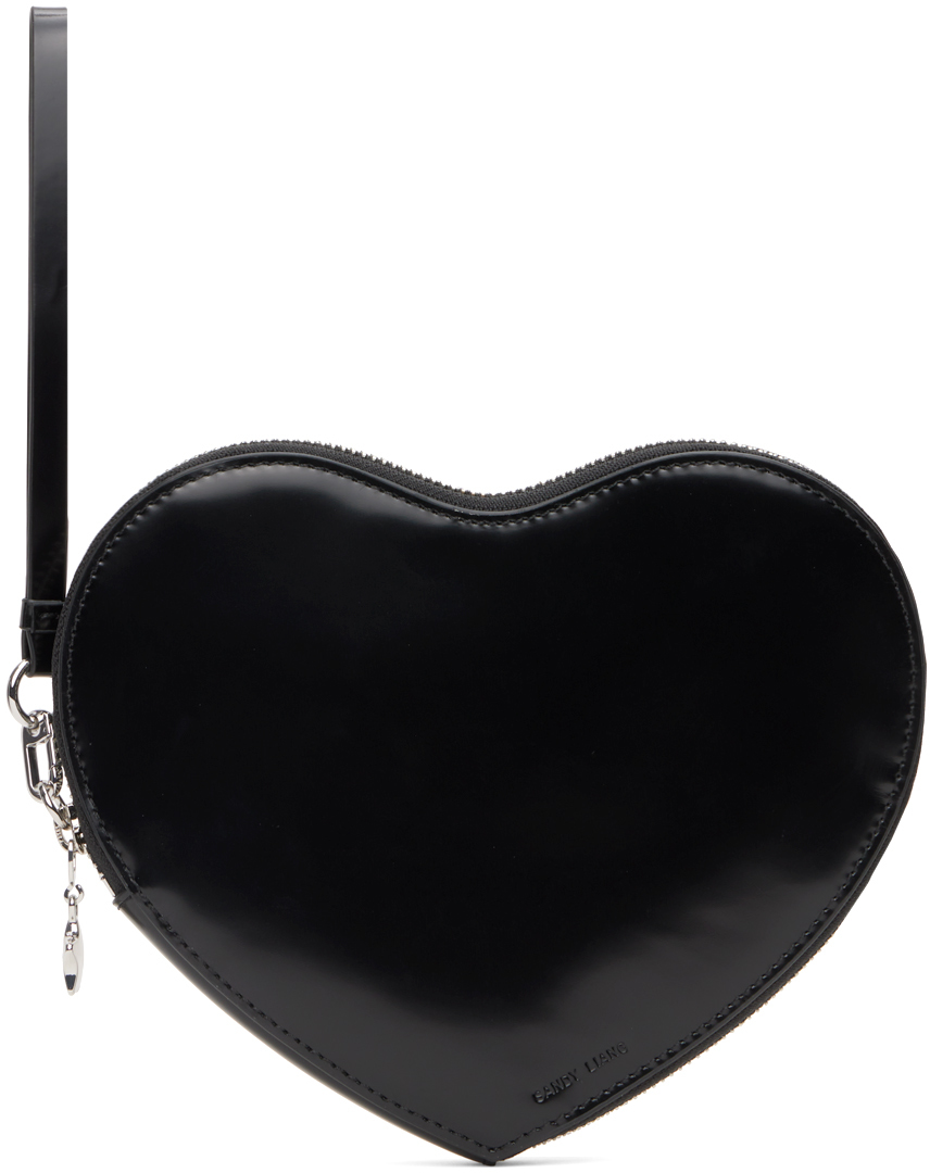 Sandy Liang Black Mid Heart Zip Pouch In 001 Black