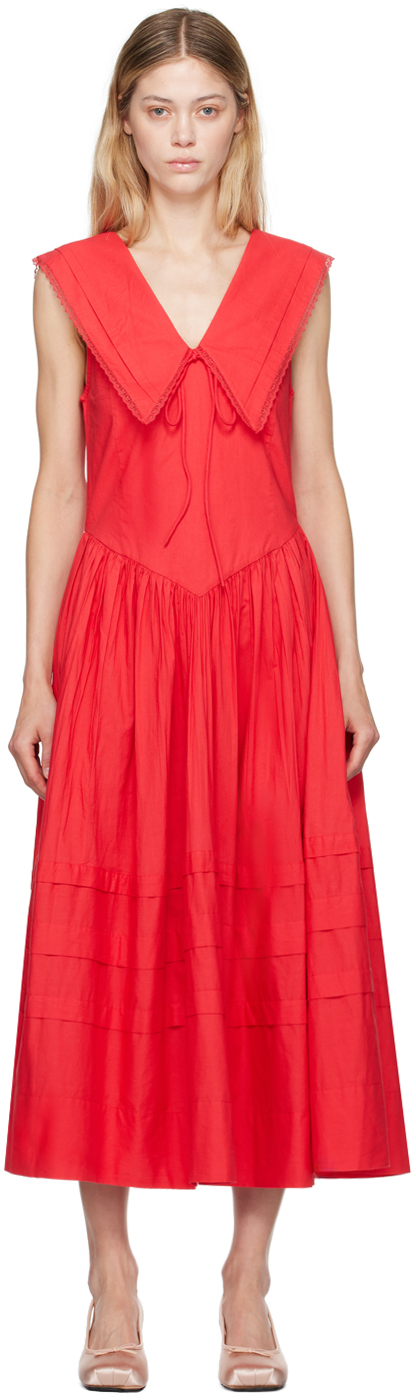 Shop Sandy Liang Red Opa Midi Dress In 616 Red