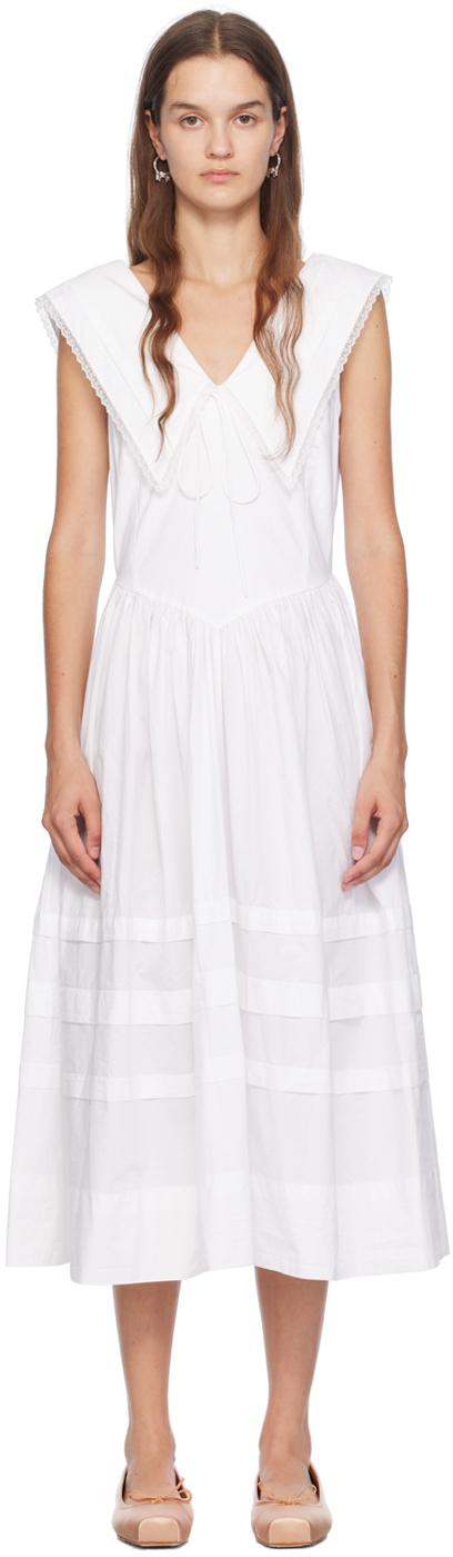Sandy Liang: White Opa Midi Dress | SSENSE
