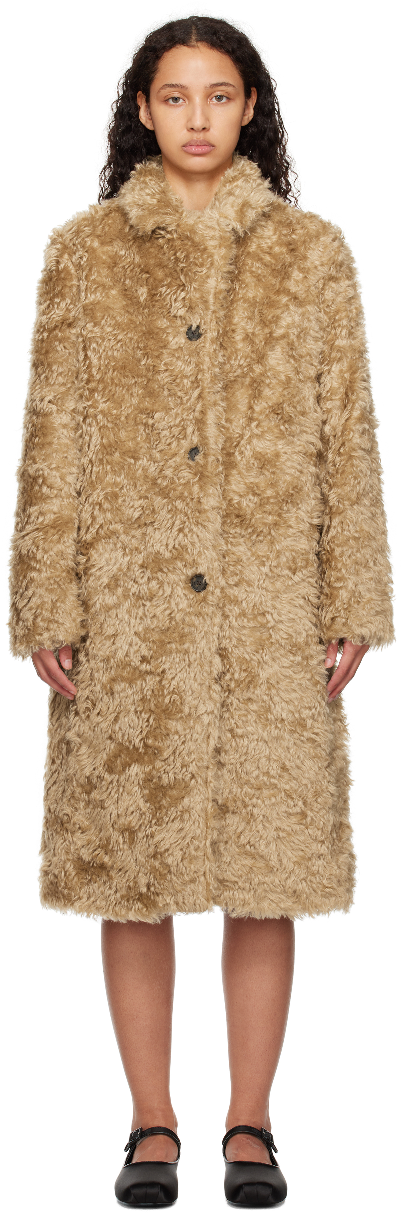 Shop Sandy Liang Brown Marmalade Faux-fur Coat In 250 Camel