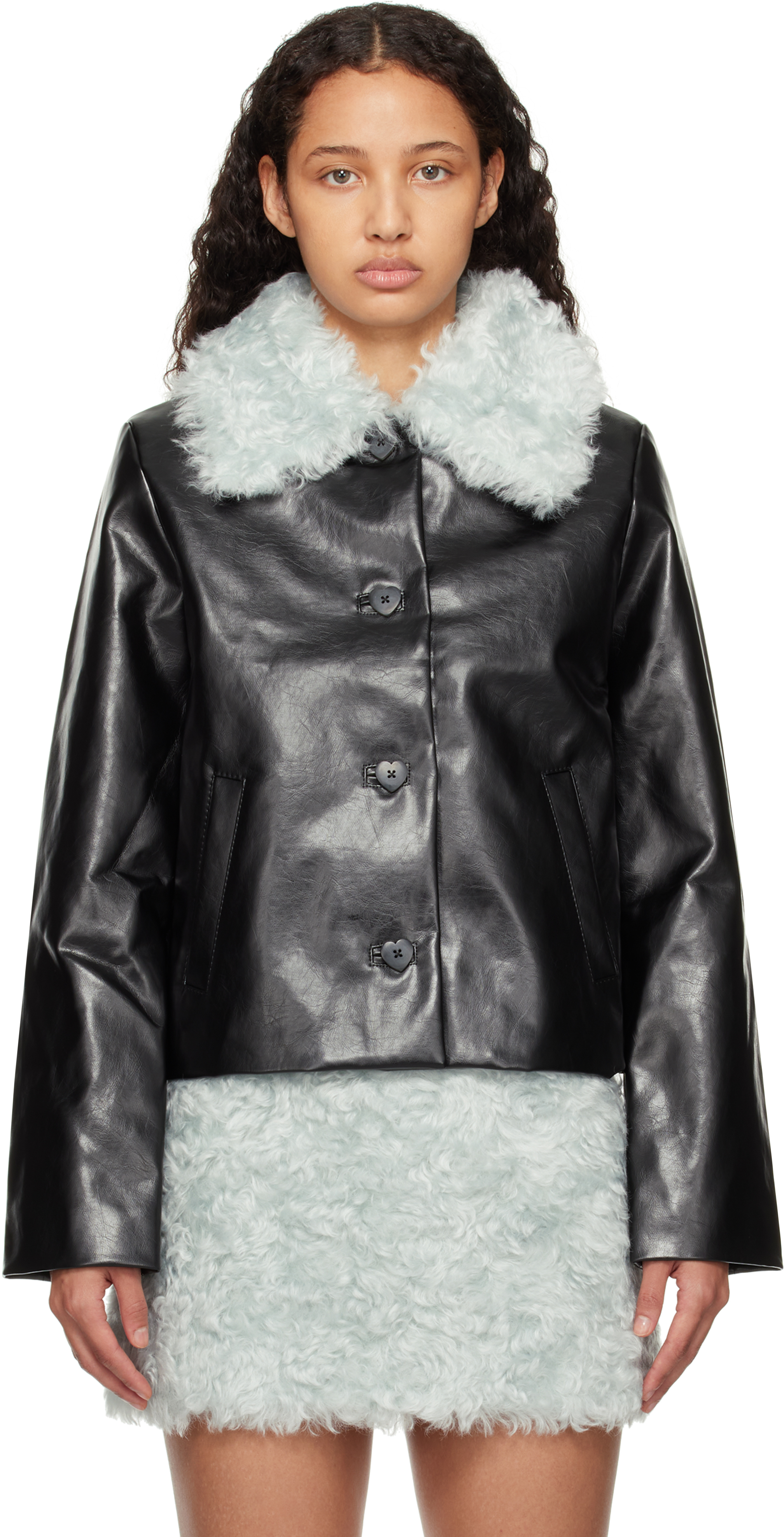 Shop Sandy Liang Black Maru Faux-leather Jacket In 001 Black