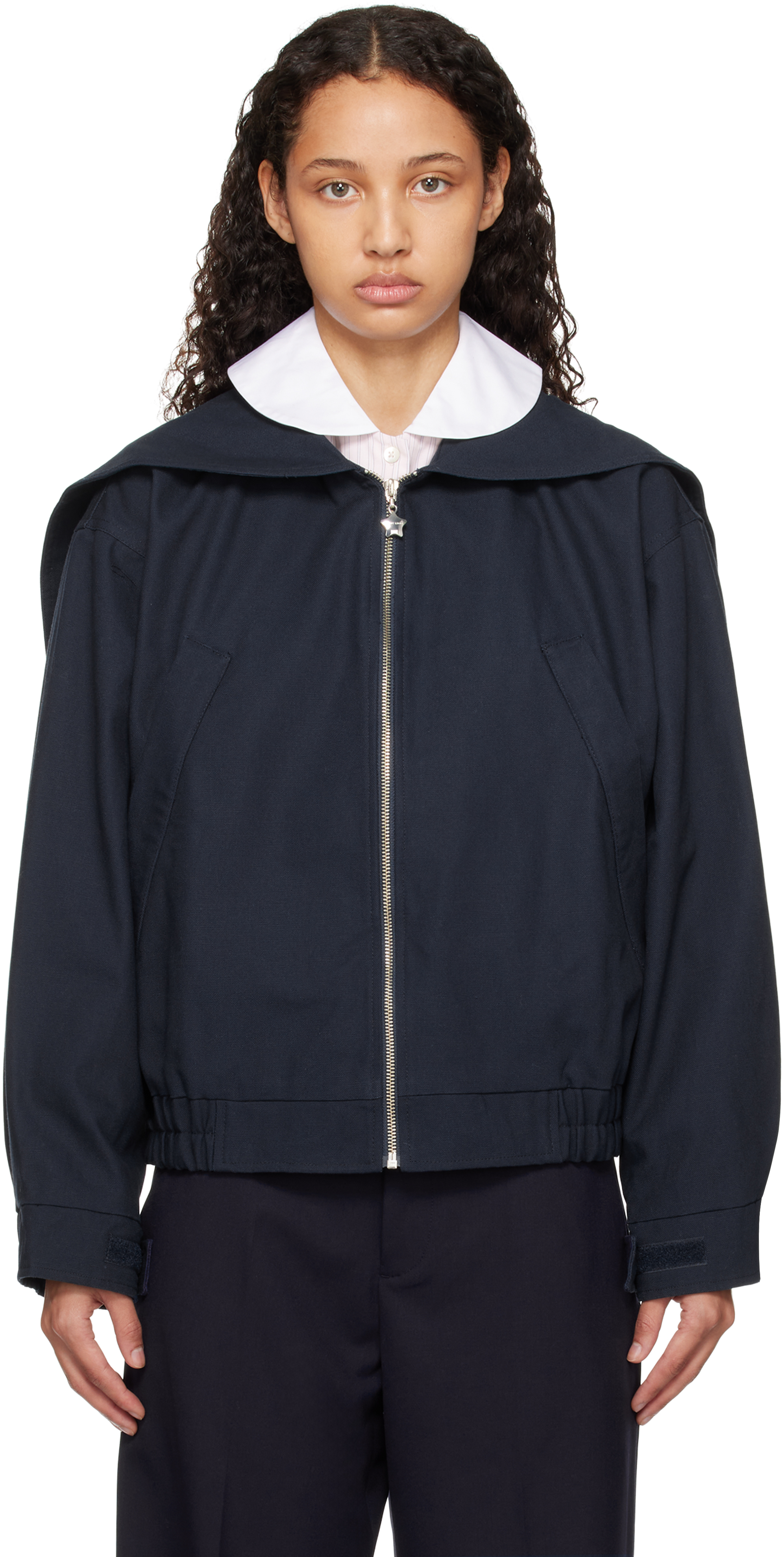 Shop Sandy Liang Navy Kellogg Jacket In 409 Navy