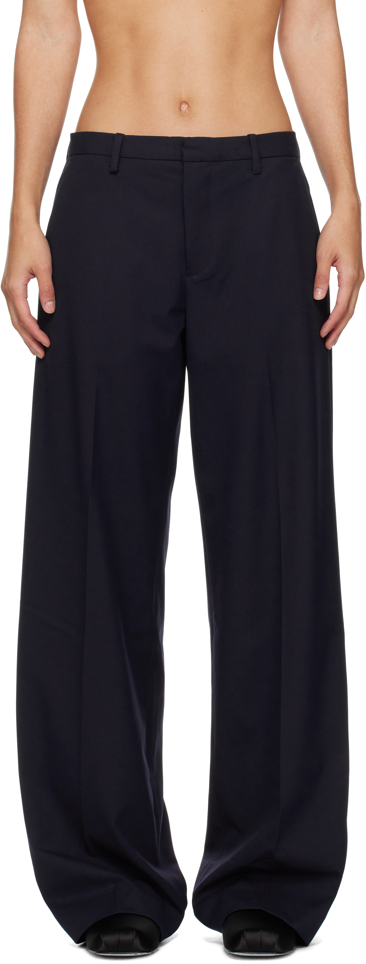 Shop Sandy Liang Navy Glass Trousers In 409 Navy