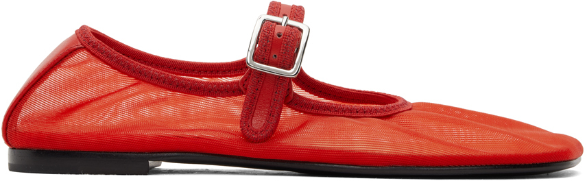 Shop Sandy Liang Red Mary Jane Mesh Ballerina Flats