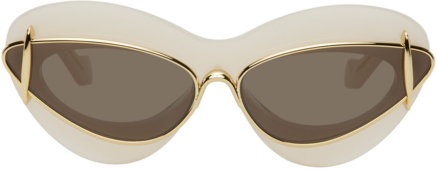 LOEWE: Off-White & Gold Double Frame Sunglasses | SSENSE