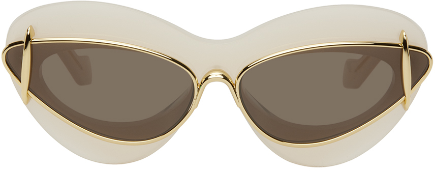 Shop Loewe Off-white & Gold Double Frame Sunglasses In Ivory / Brown