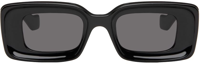 Loewe Black Rectangular Acetate Sunglasses In Shiny Black /smoke