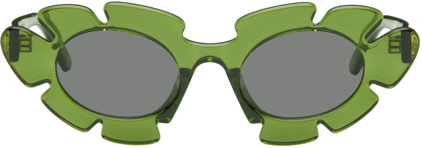Shop Loewe Green Flower Sunglasses In Shiny Light Green/sm