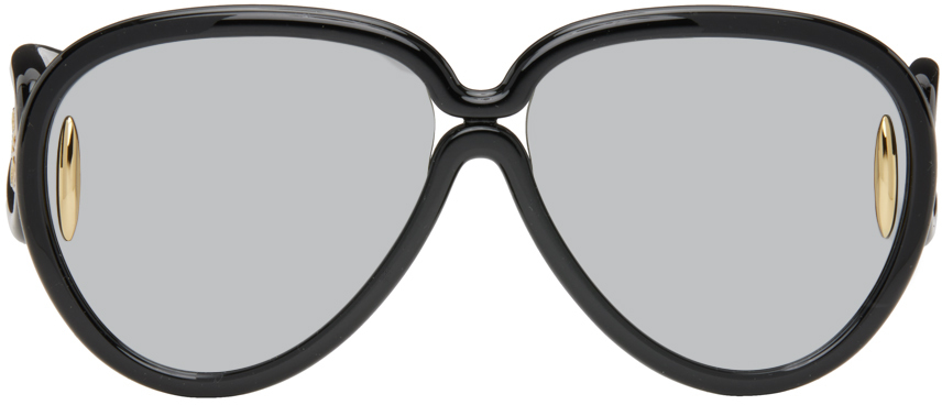 Loewe Black Pilot Mask Sunglasses In Shiny Black /smoke M