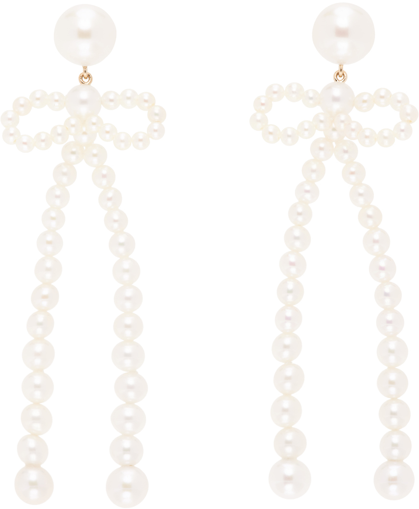 Sophie Bille Brahe White Bow Rosette Earrings In 14k Yg Pearls