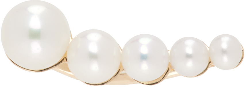 Shop Sophie Bille Brahe White & Gold Petite Croissant Single Earring In 14k Yg Pearls