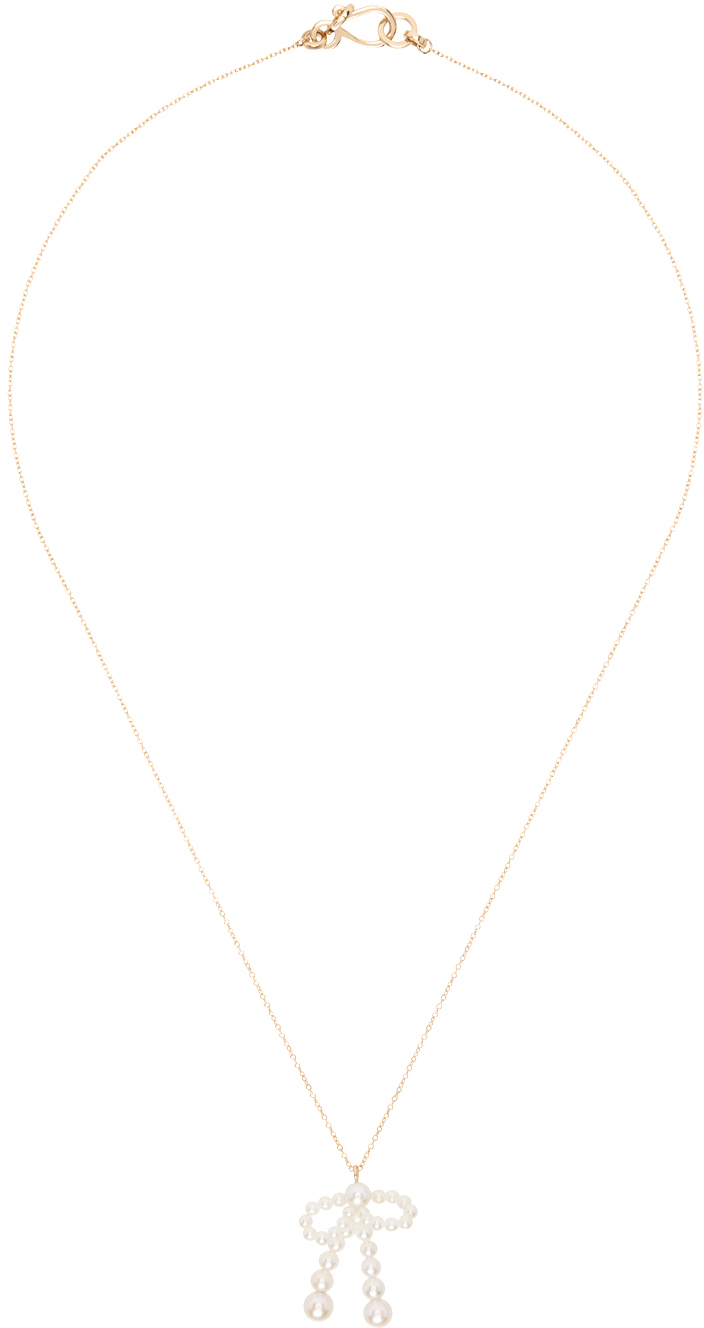 Sophie Bille Brahe Gold Bow Simple Necklace In 14k Yg Pearls