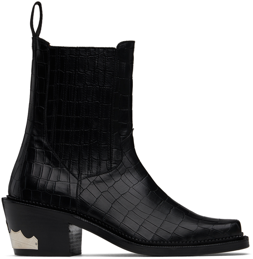 Shop Toga Virilis Ssense Exclusive Black Chelsea Boots In Croc Black